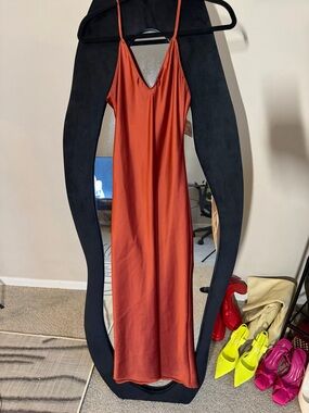 Zara Rust Slip Satin Maxi Dress